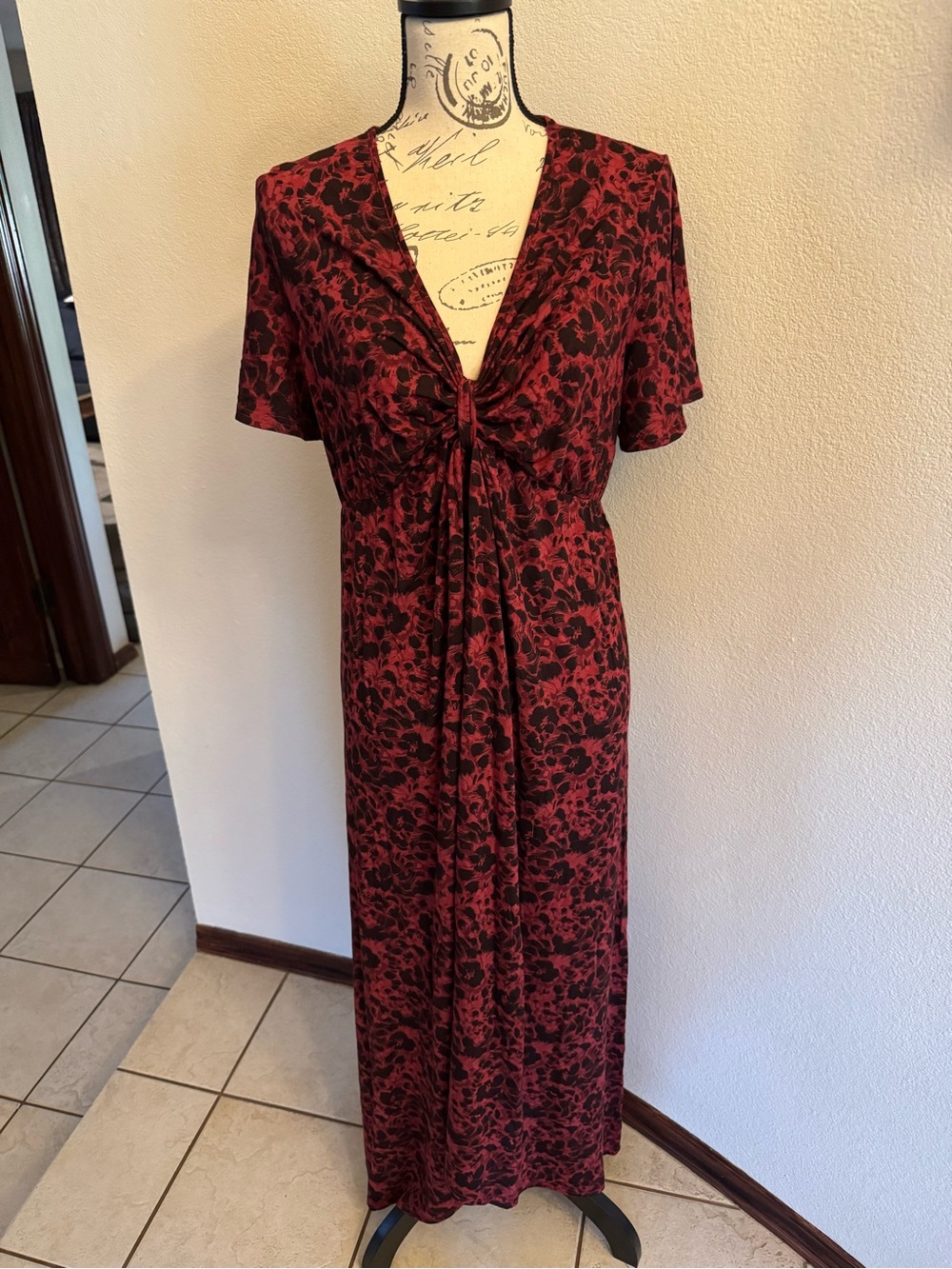 Ingrid & Isabel Burgundy and Black Floral Faux Tie-Front Maxi Maternity Dress